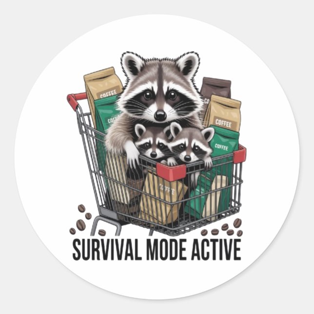 Rond Funny Raccoon Survival Mode Active Sticker - Coffe (Devant)