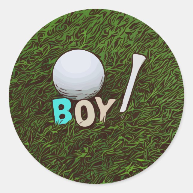 Rond Garçon avec balle de golf et tee sur herbe Sticker (Devant)
