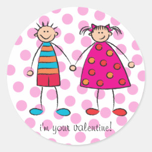 Rond Garçon + Fille = Aimer mignon Sticker cadeau Valen