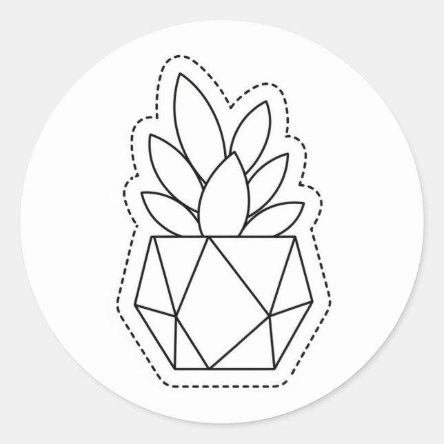 Rond Geometric Succulent Plant in Pot Line Art Sticker  (Devant)
