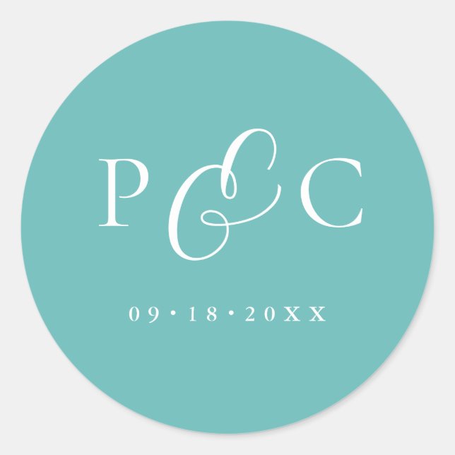 Rond Gift Box Blue Wedding Calligraphy Envelope Sticker (Devant)