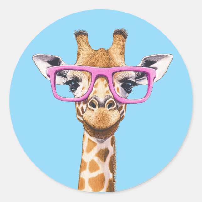 Rond Giraffe avec lunettes roses Sticker Arrière - plan (Devant)