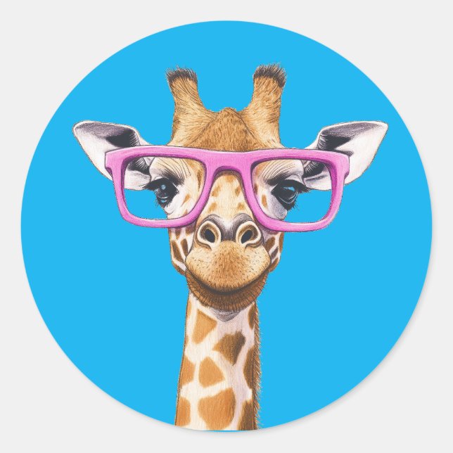 Rond Giraffe avec lunettes roses Sticker Arrière - plan (Devant)