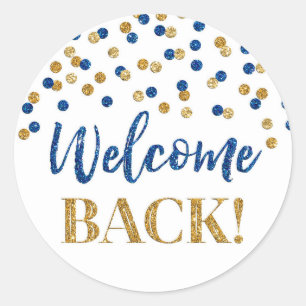 Rond Gold Blue Confetti Welcome Back Round Sticker