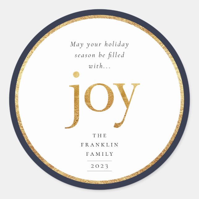 Rond Gold Joy Modern Christmas Classic Round Sticker (Devant)
