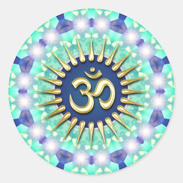 Rond Gold Om Green Bleu Mandala méditation Sticker Yoga (Devant)