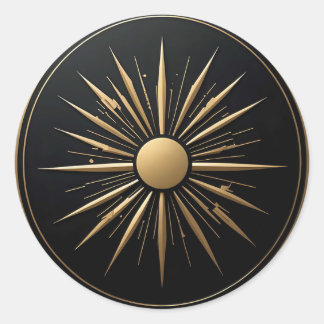 Rond Gold Sunburst Line Art Sticker noir