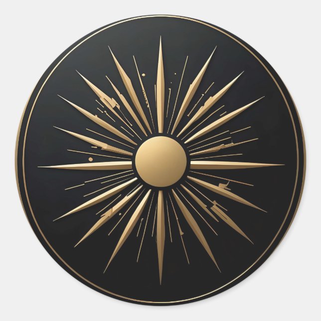 Rond Gold Sunburst Line Art Sticker noir (Devant)