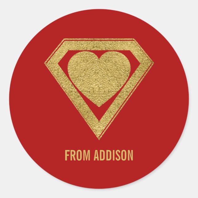 Rond Gold Superhero Friend Valentine Sticker Rouge (Devant)