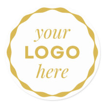 Gold White Custom Logo Scalloped Circle Sticker