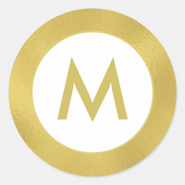 Rond Gold White Elegant Monogram Sticker Seal (Devant)