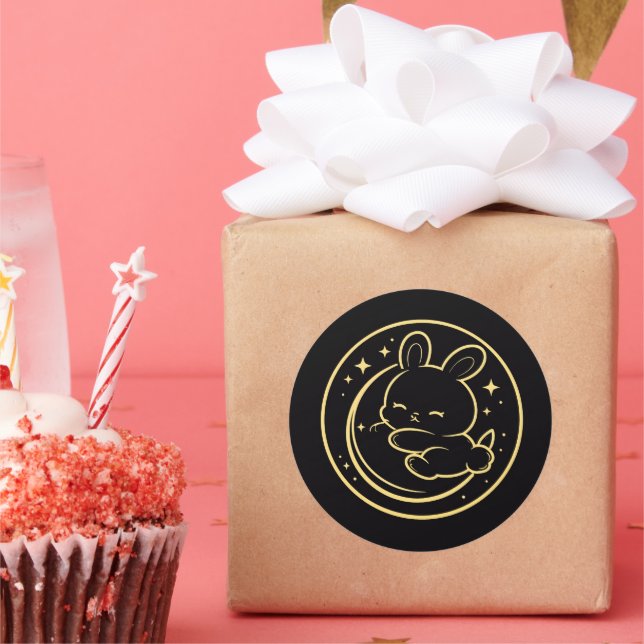 Rond Golden Sleeping Bunny Moon Sticker (Fête)