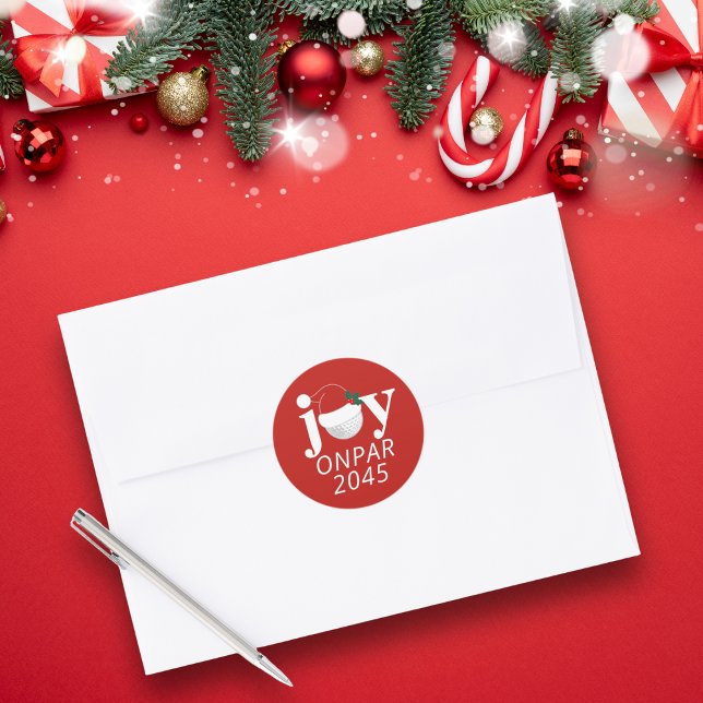 Rond Golf Christmas Holiday Joy Sticker Modern Red (Sleek holiday sticker, perfect for envelopes 🎄
Add your club name, event, or year.)