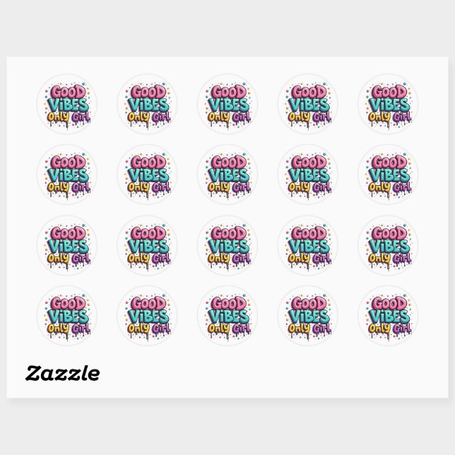 Rond Good Vibes Only Girl Graffiti Sticker (Feuille)