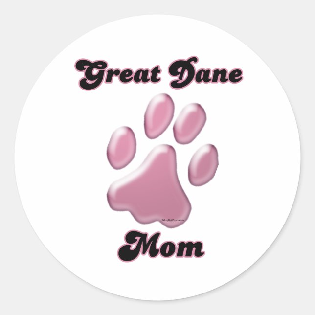 Rond Great Dane Mom Pawprint rose - Sticker (Devant)