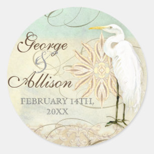 Rond Great Egret Coastal Beach - Sticker Mariage