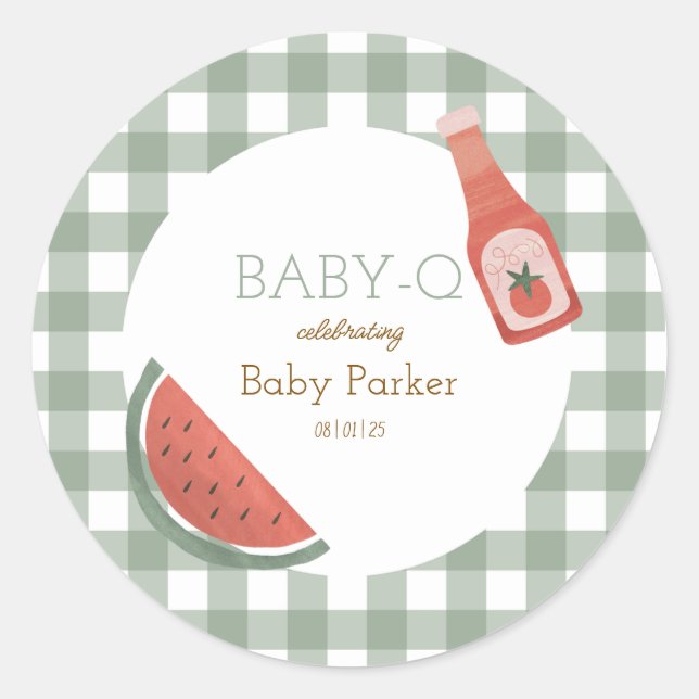 Rond Green Gingham Baby-Q Circular Sticker (Devant)
