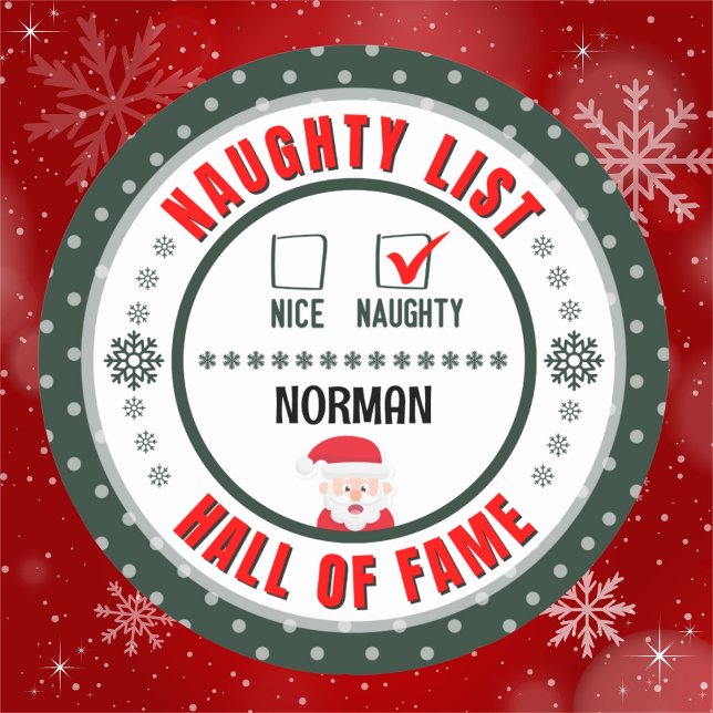 Rond Green Naughty Nice Hall de la renommée Sticker de  (Get the matching Nice sticker for a great couples gift. Merry Christmas!)