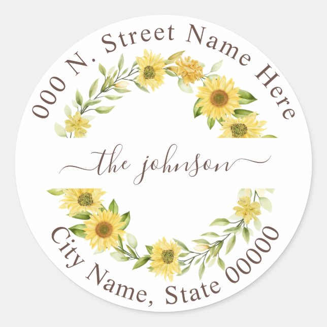 Rond Greenery Sunflower Retourner l'adresse Sticker cla (Devant)