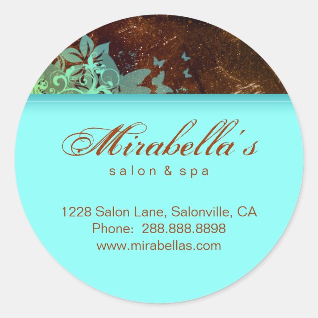 Rond Grunge floral sticker salon spa bleu brun 2 (Devant)