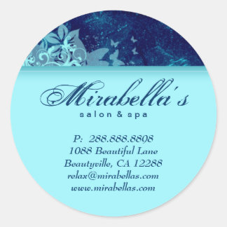 Rond Grunge floral sticker salon spa bleu denim 2