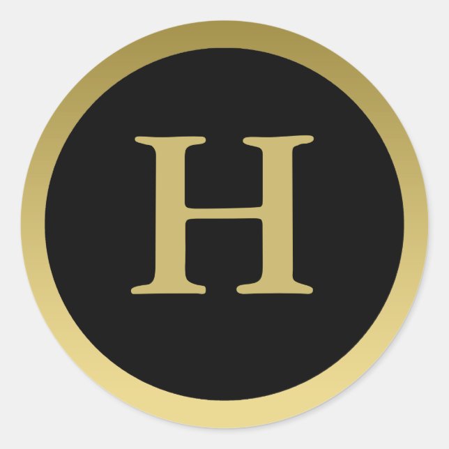 Rond H :: Monogramme H Élégant Sticker Or et Noir (Devant)
