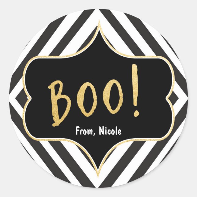 Rond Halloween Gold BOO Black White Modern Chic Sticker (Devant)