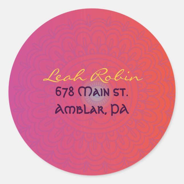 Rond HAMSA MAIN Rouge Orange Adresse de retour Sticker (Devant)