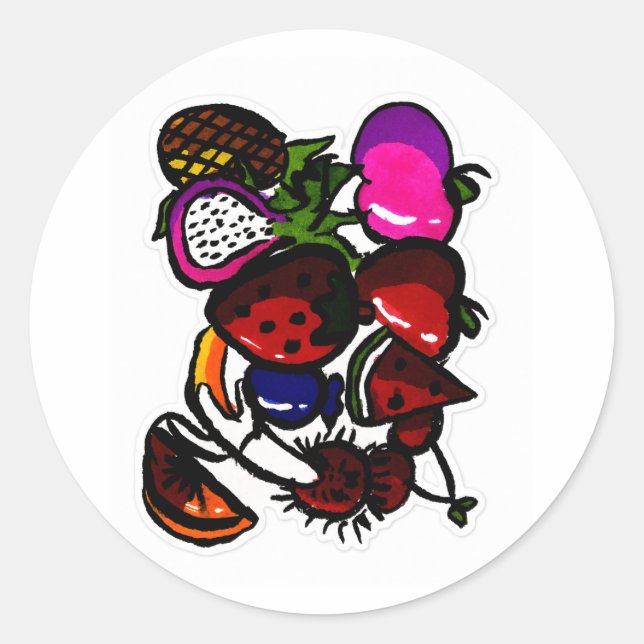 Rond Hand Drawn Fruit Sticker Pack – Colorful Tropical  (Devant)