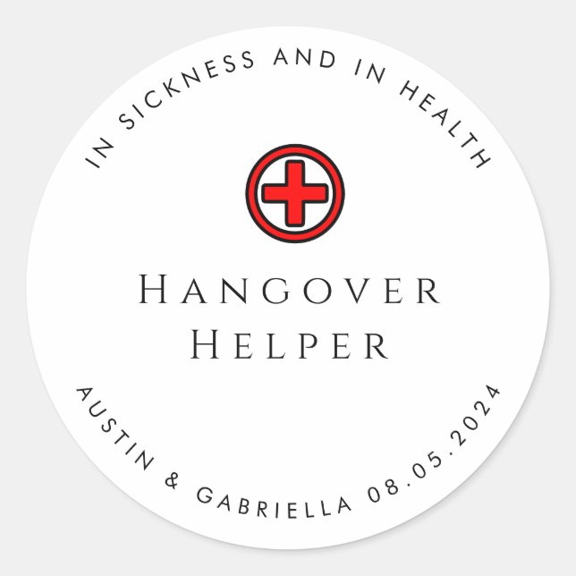 Rond Hangover Helper Modern Wedding Favoriser Sticker (Devant)