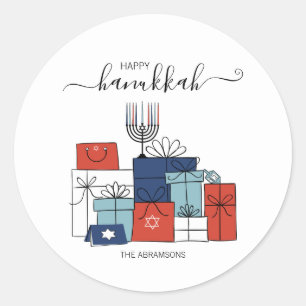 Rond Hanoukka Cadeaux & Menorah Sticker de vacances