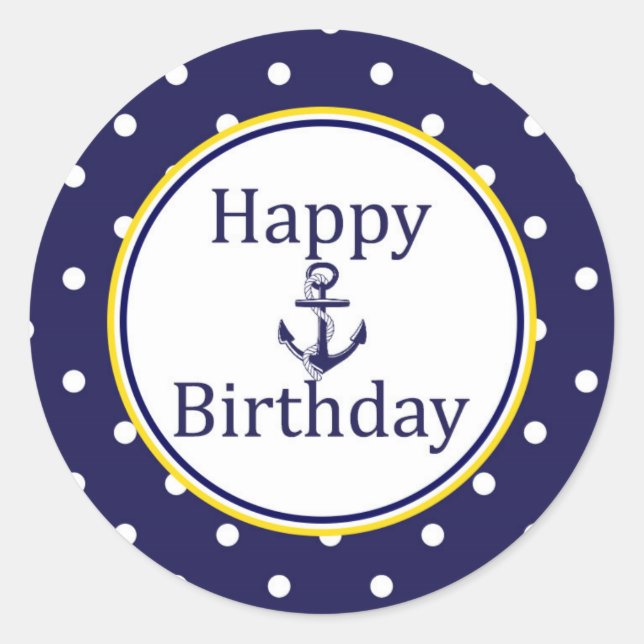 Rond Happy Birthday sticker - Nautical Yellow - Navy (Devant)