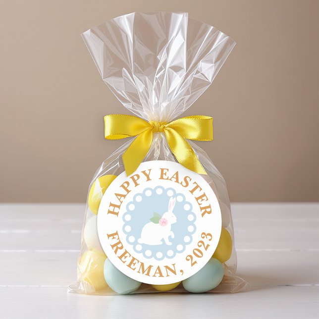 Rond Happy Bunny Sticker de Pâques - Nom de famille per (Favor Sticker)