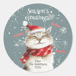 Rond Happy Chat Meow Sticker de Noël