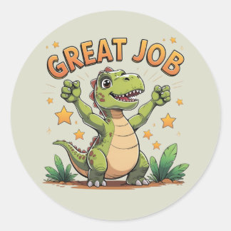 Rond Happy Cheering Dinosaur Sticker | Great Job!