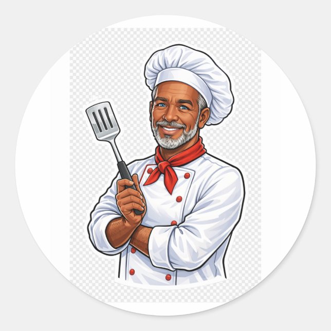 Rond happy chef cooking kitchen funny chef sticker (Devant)