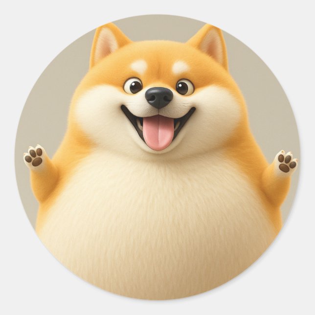 Rond Happy Chubby Cartoon Dog Sticker (Devant)