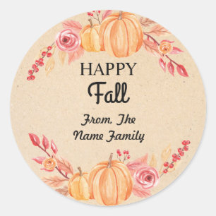 Rond Happy Fall Harvest Festival Sticker Citrouille Wre