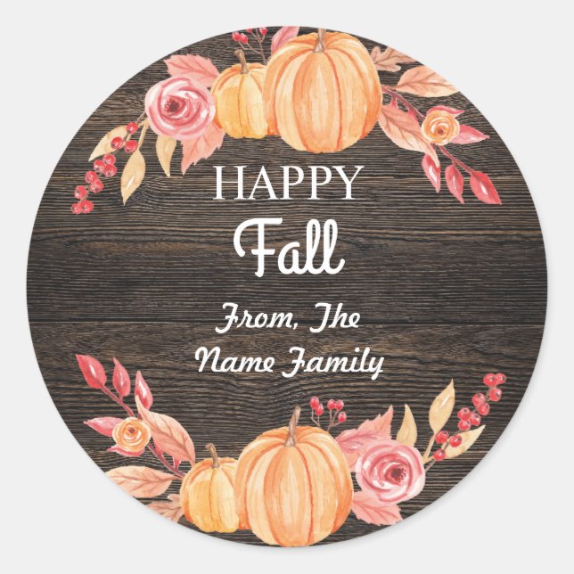 Rond Happy Fall Harvest Festival Sticker Citrouille Wre (Devant)