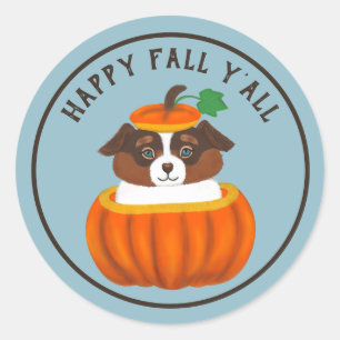 Rond Happy Fall Y'all Dog in Citrouille Sticker