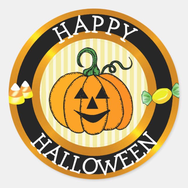 Rond Happy Halloween Sticker Citrouille & Candy (Devant)