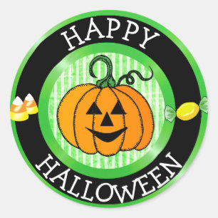 Rond Happy Halloween Sticker Citrouille & Candy