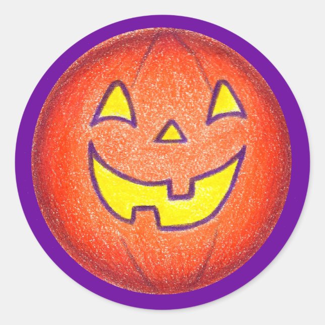 Rond Happy Halloween Sticker Citrouille Jack-O-Lantern (Devant)