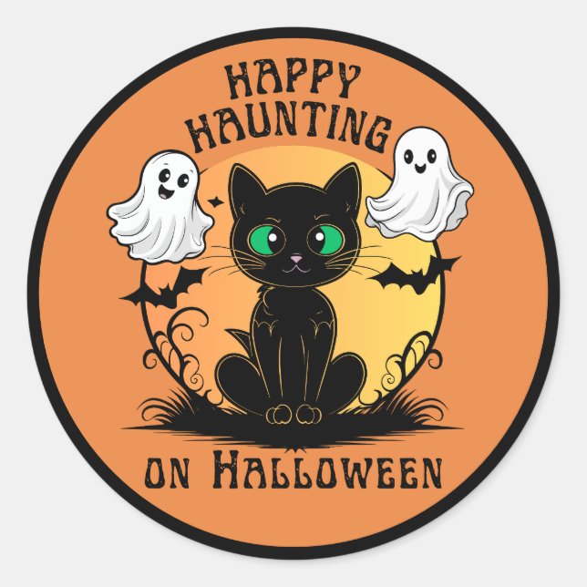 Rond Happy Hauny Chat noir Halloween Sticker (Devant)