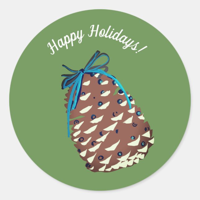 Rond Happy Holidays Pinecone Sticker (Devant)