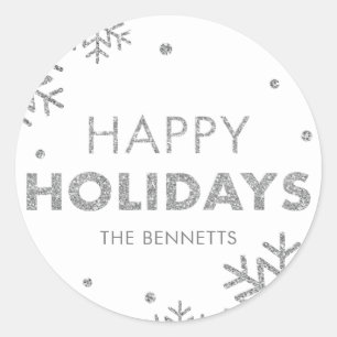 Rond Happy Holidays Sticker Faux Silver