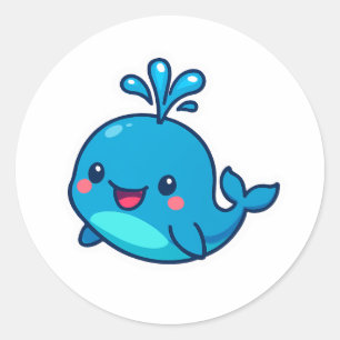 Rond Happy Kawaii Baleine Sticker - mignon ami Océan