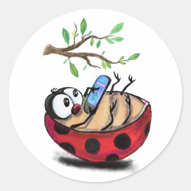 Rond Happy Little Ladybug avec Phone Funny Sticker (Devant)