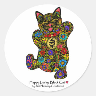 Rond Happy Lucky Black Chat Sticker