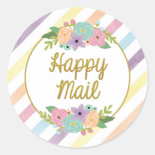 Rond Happy Mail Sticker - pastel rainbow strips or